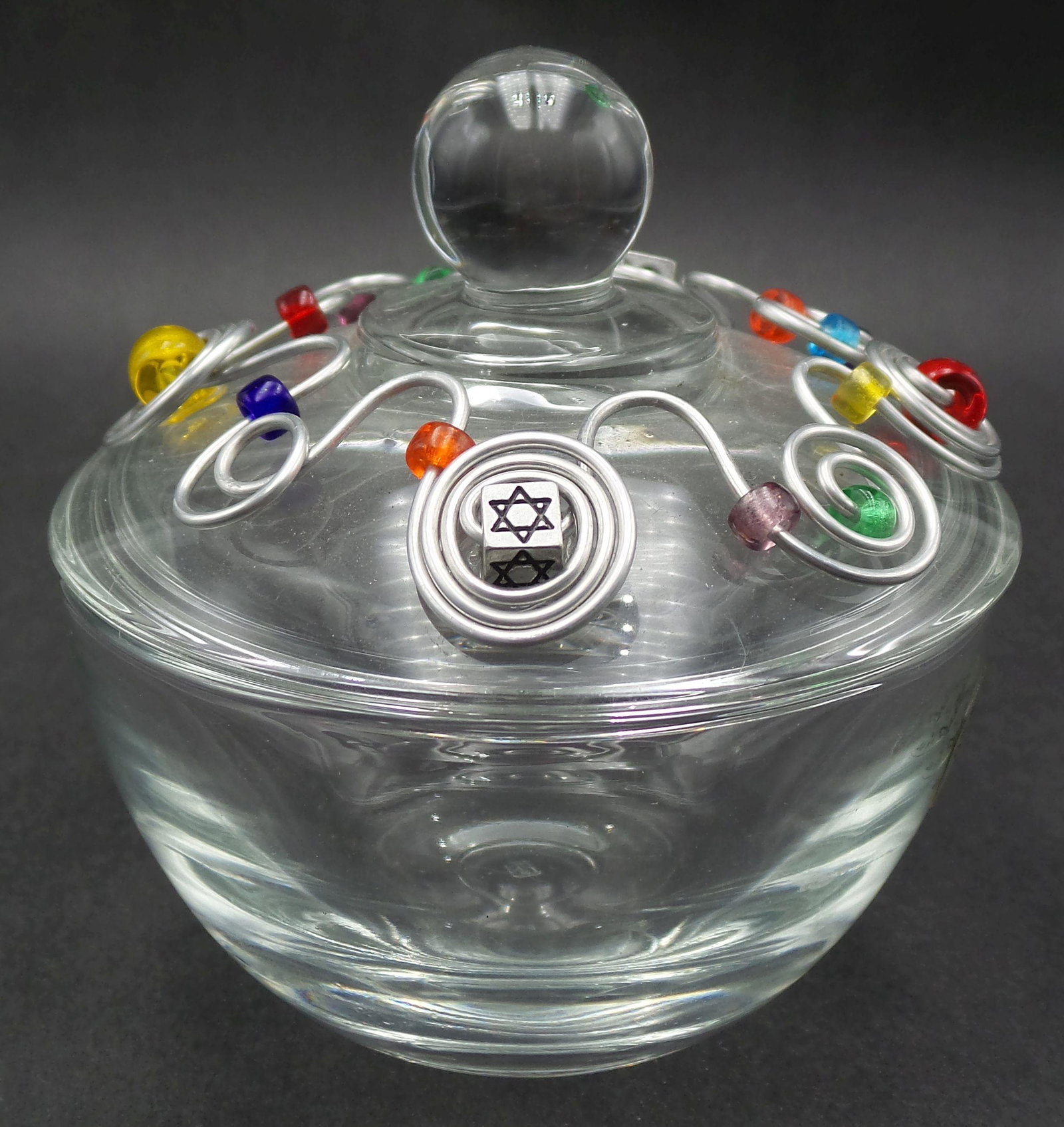 Vintage JILL FAGIN New York Jillery Judaica Lidded Glass Bowl (1 of 6)