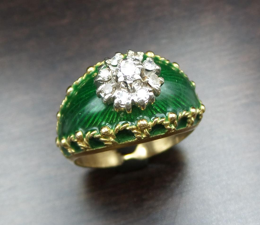 Antique Edwardian 18K Gold, Platinum, Diamond & Green Guilloche Enamel Ring (1 of 20)