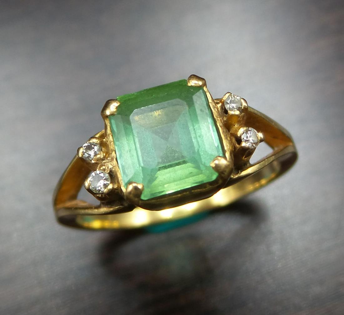 Antique European 14K Gold, Diamond & Green Spinel Ring (1 of 5)