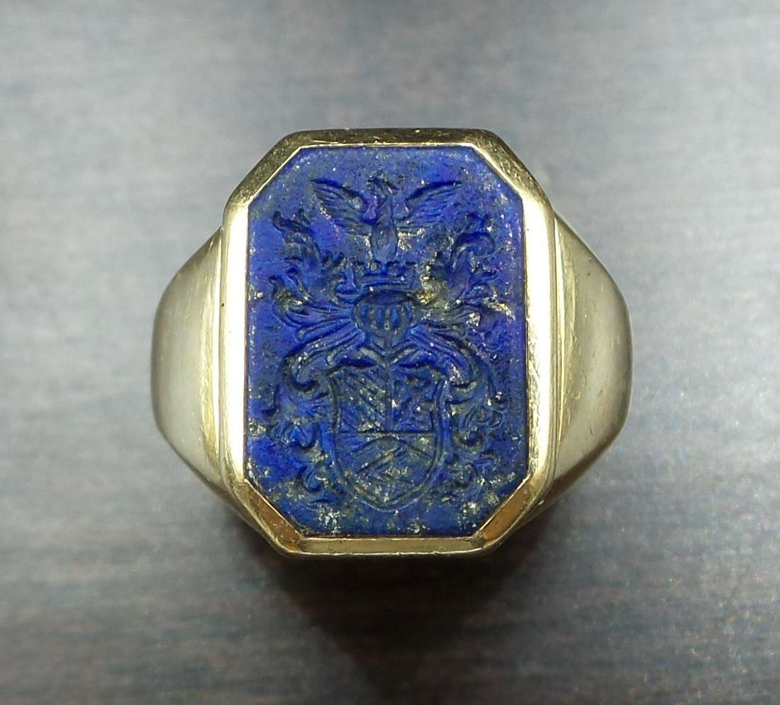 Antique 1900s European 18K Gold & Lapis Lazuli Aristocratic Seal / Signet Ring (1 of 9)