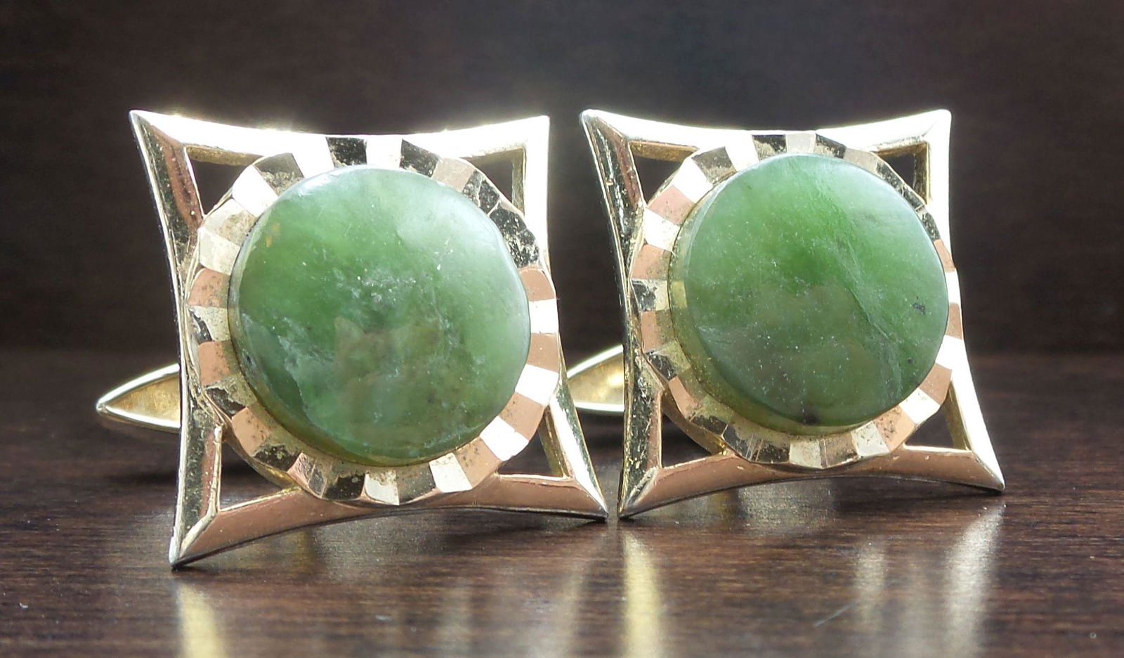 Vintage Mid-Century European Gold Plated Steel & Jade Cufflinks (1 of 6)