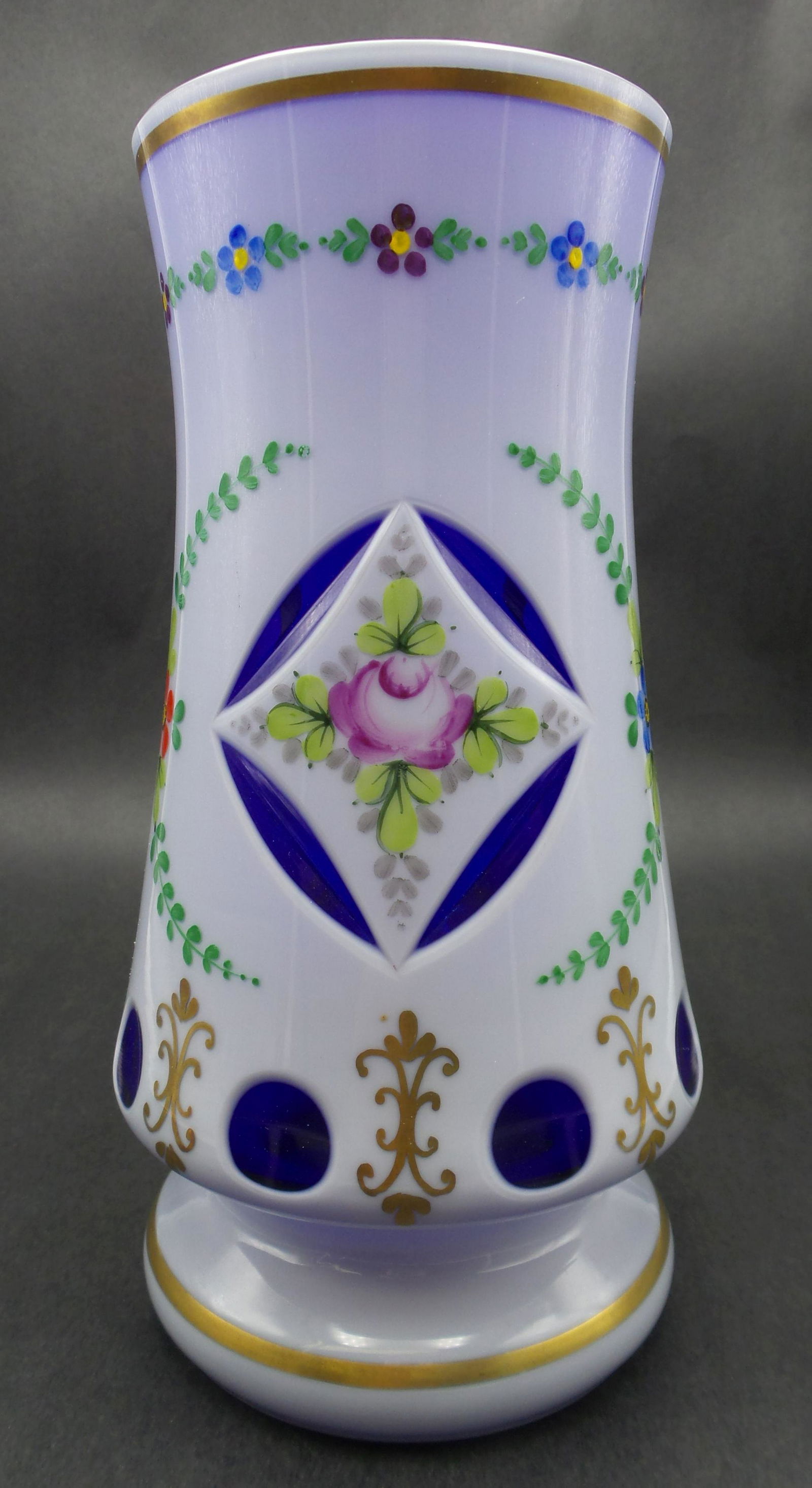 Antique Bohemian Czech Moser Style Opaline Cased Cut to Cobalt Blue Crystal Tankard (1 of 8)