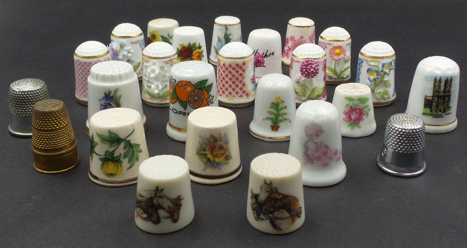 Lot of 25 Vintage Porcelain & Metal Thimbles (1 of 15)