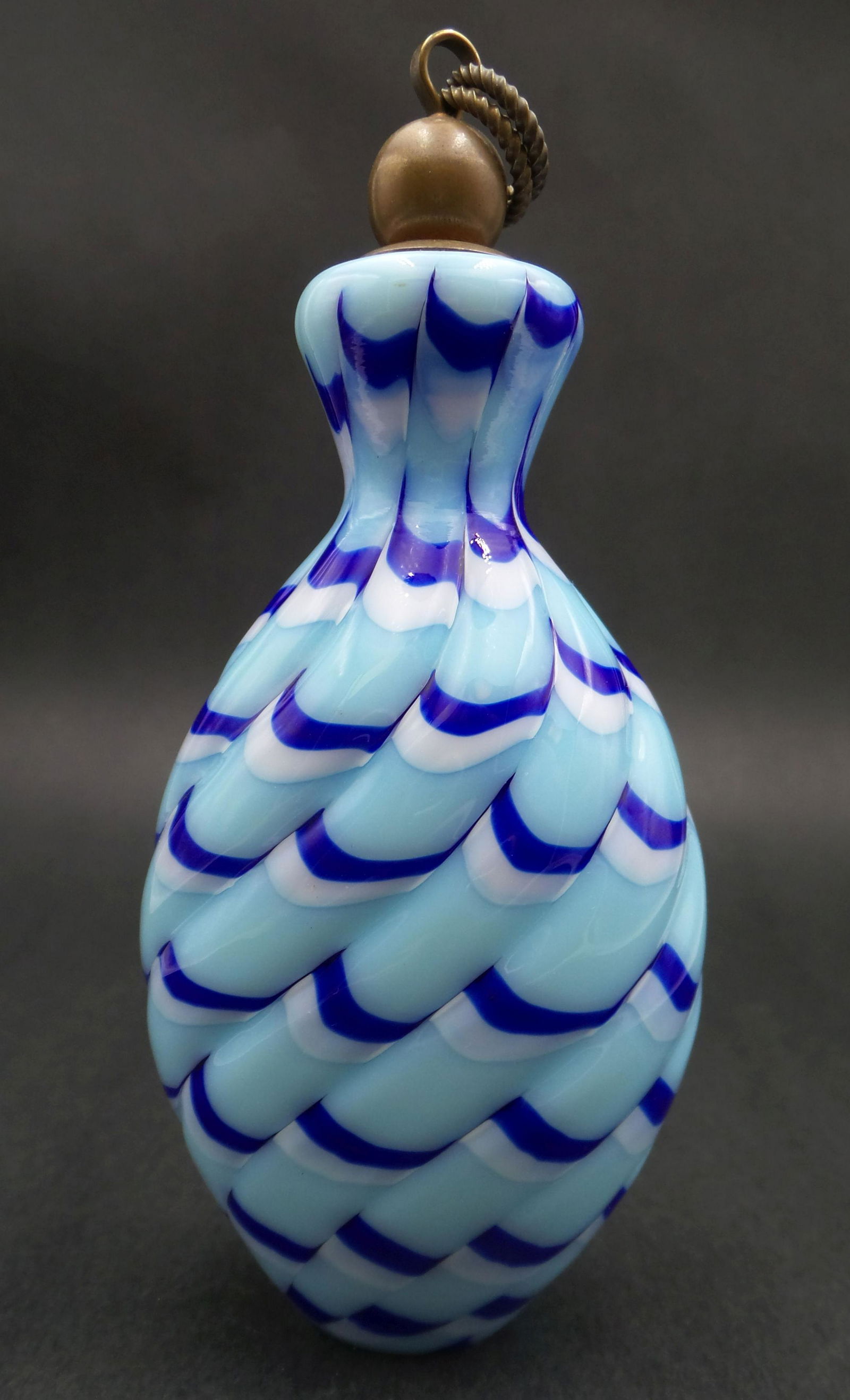 Vintage Blue MURANO Style Opaline Swirl Art Glass & Copper Snuff Bottle (1 of 11)