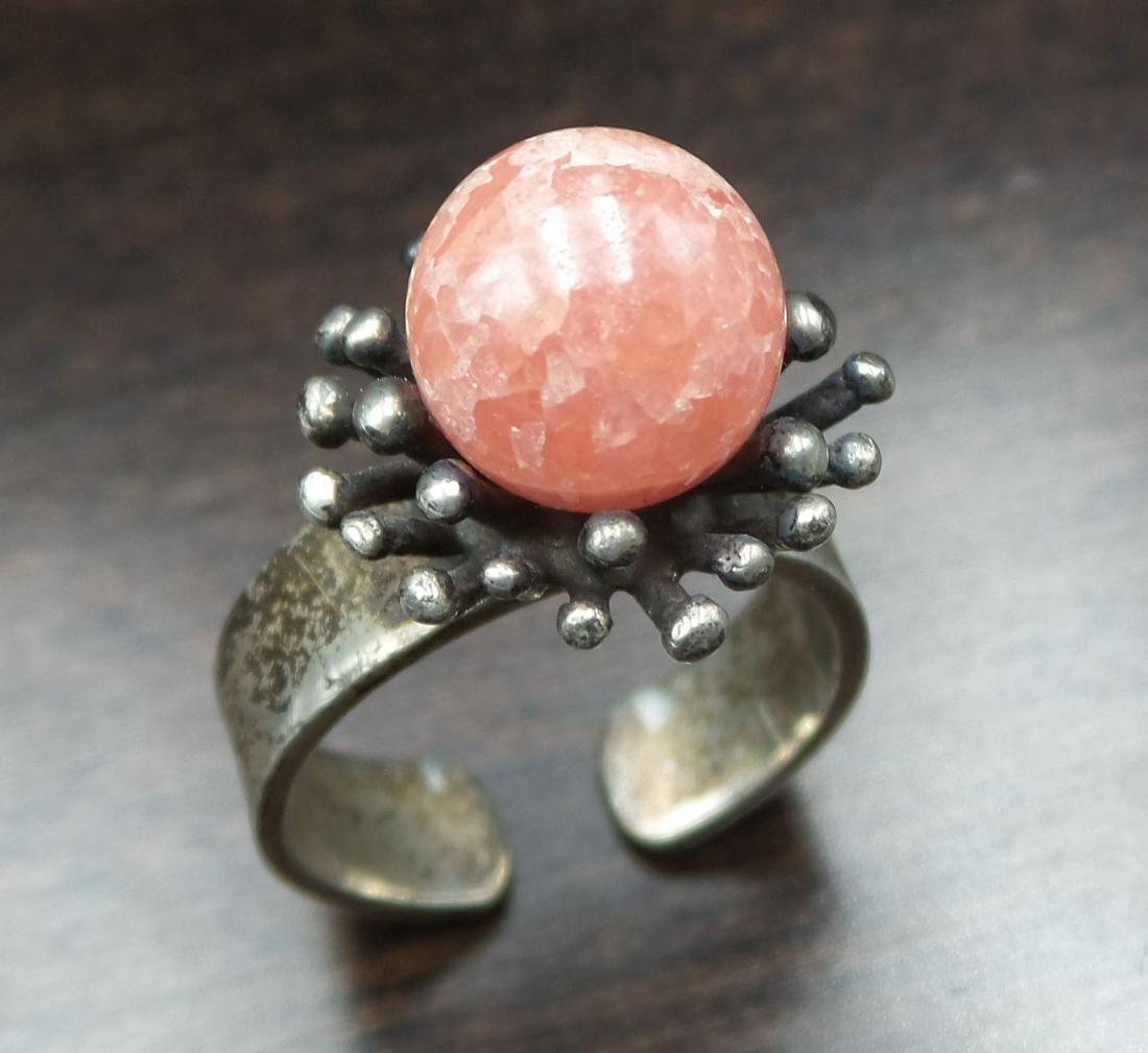 Vintage Mid-Century Modern FRANZ SCHEURLE Germany Sterling Silver & Rhodochrosite Ring (1 of 6)