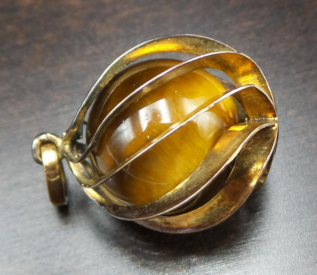 Vintage Mid-Century European 14K Gold & Tiger's Eye Ball Pendant (1 of 5)