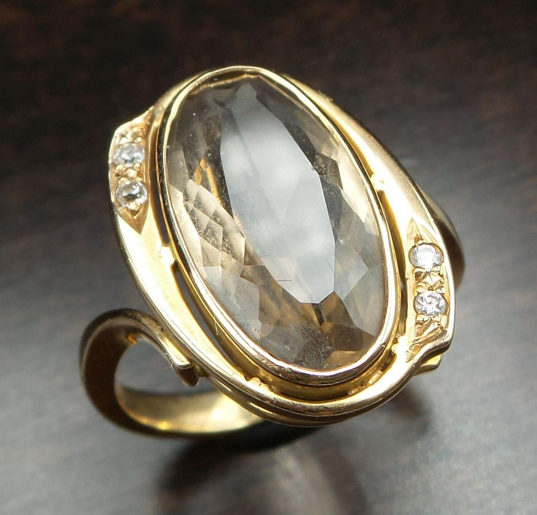 Vintage European 14K Gold , Diamond & Smoky Quartz Ring (1 of 6)