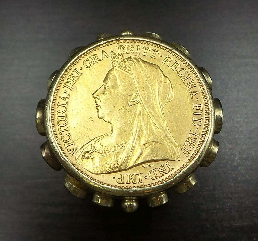 Antique 1900s European 14K Gold & 1900 Queen Victoria 917 Gold Coin Ring (1 of 9)