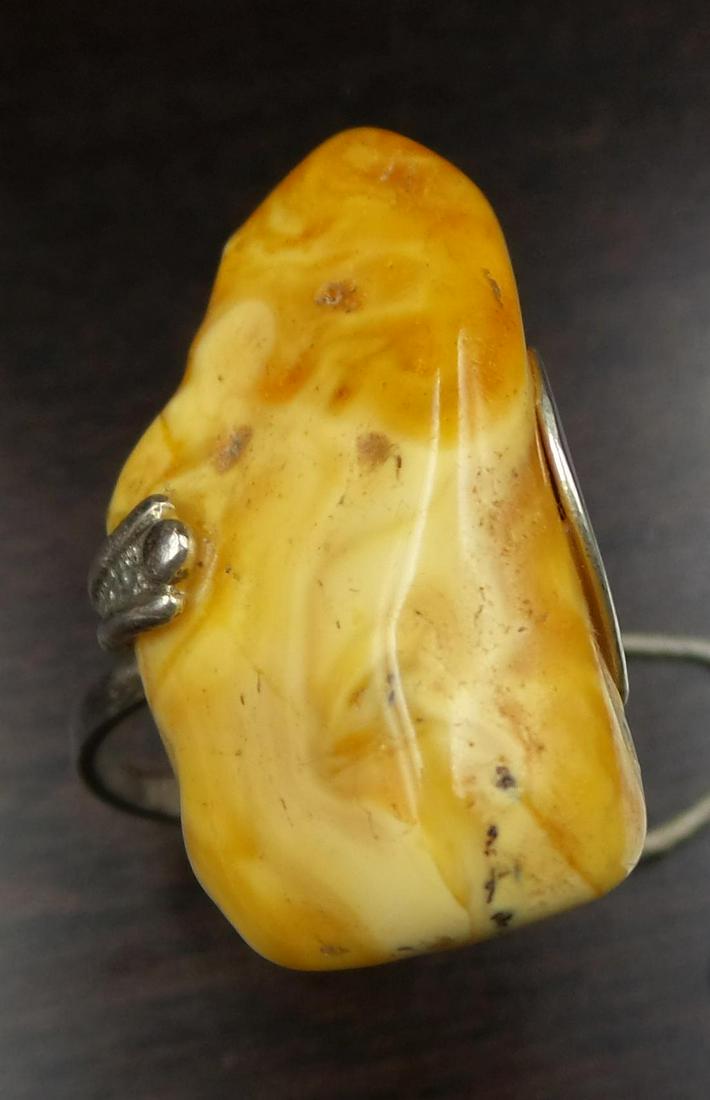 Vintage Soviet Russian Sterling Silver & Baltic Amber Ring /w Original Tag (1 of 8)