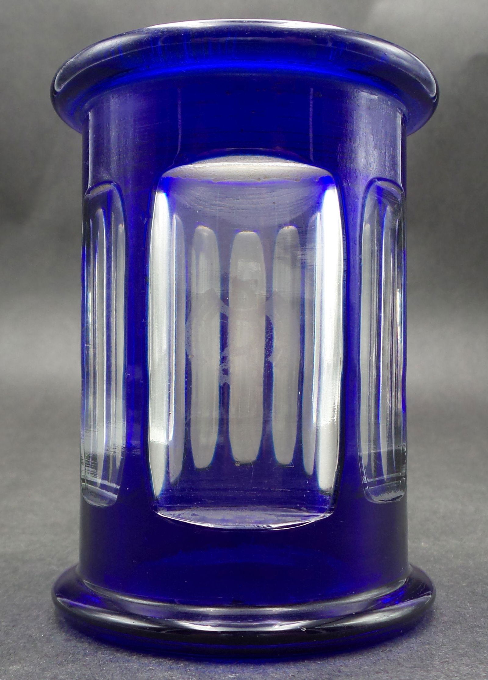 Antique 1900s Bohemian Blue Cut-to-Clear Crystal Vessel with Etched Coat of Arms (1 of 9)