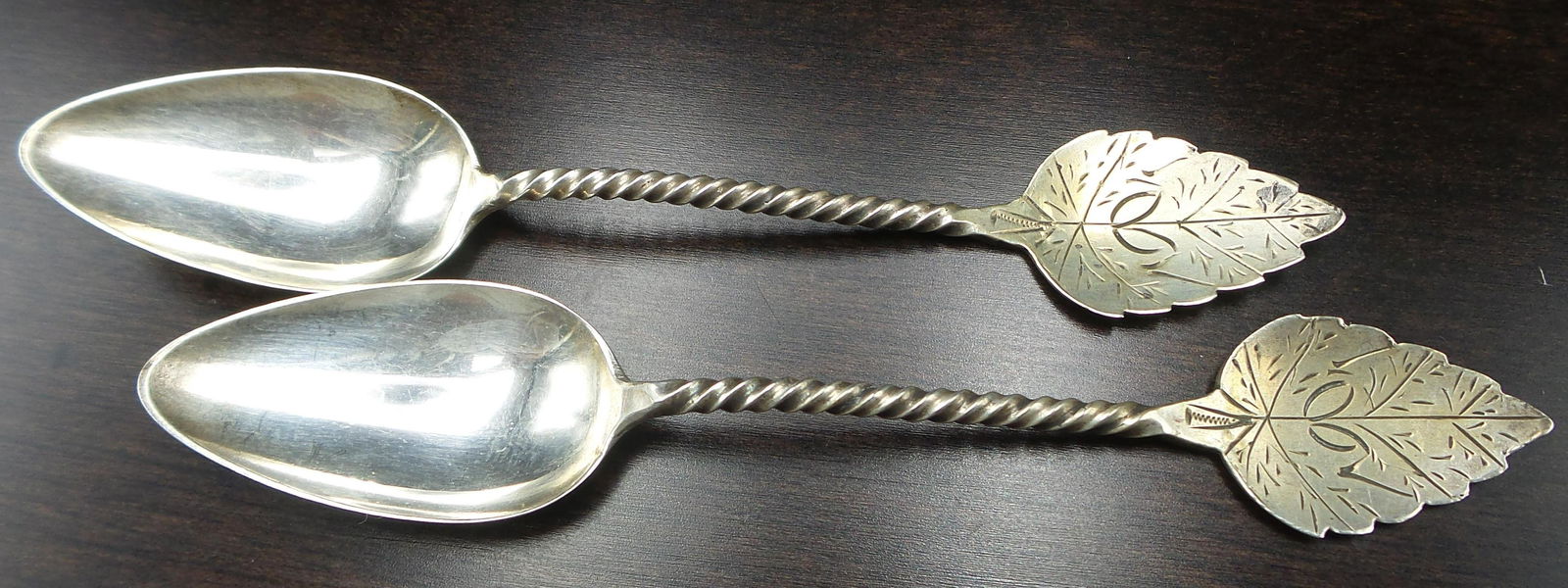 Pair of Antique ca. 1850 Dutch Twisted Stem 833 Silver Spoons (1 of 6)