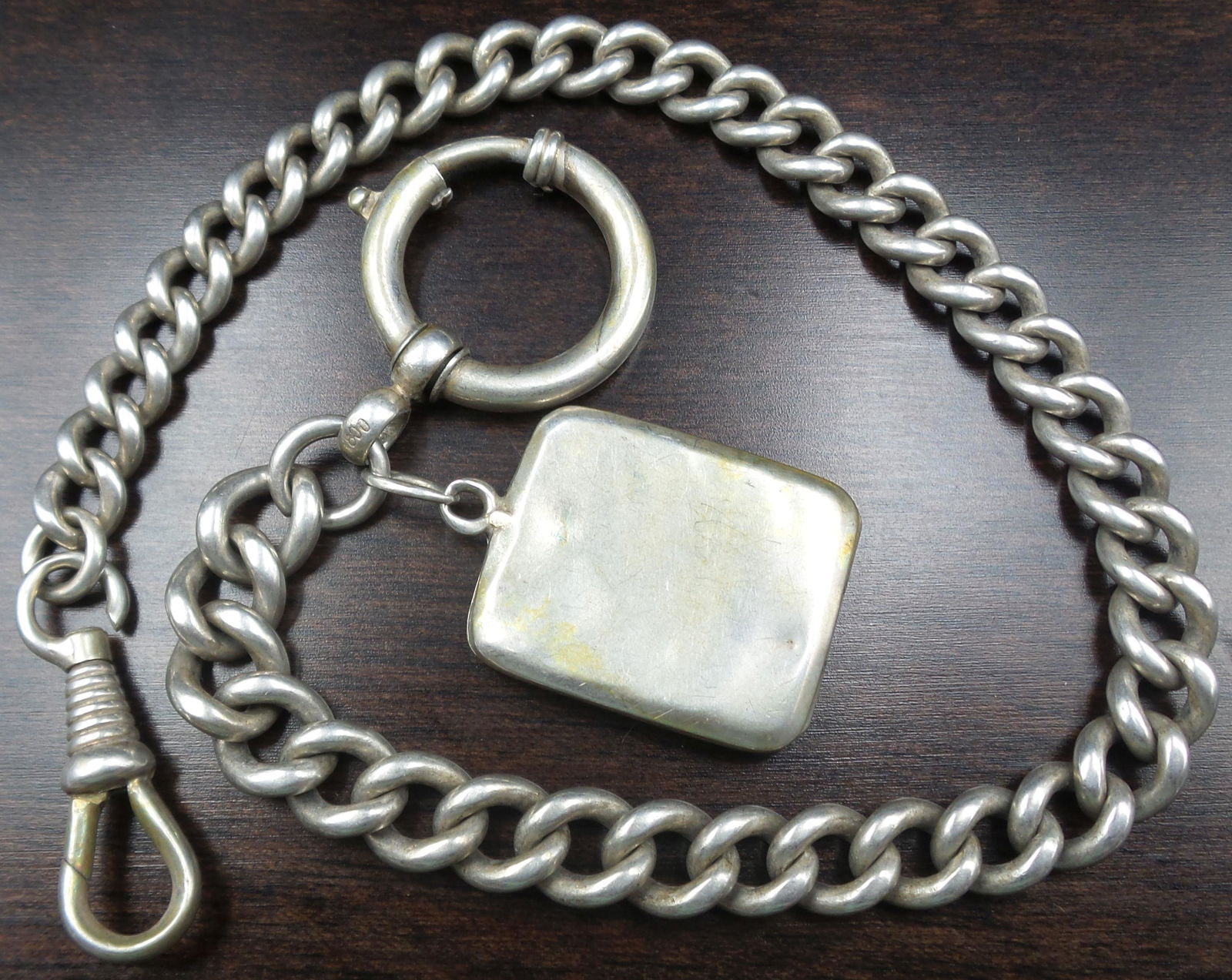 Antique ca. 1900 European 800 Silver Pocket Watch Chain /w Locket Fob (1 of 7)