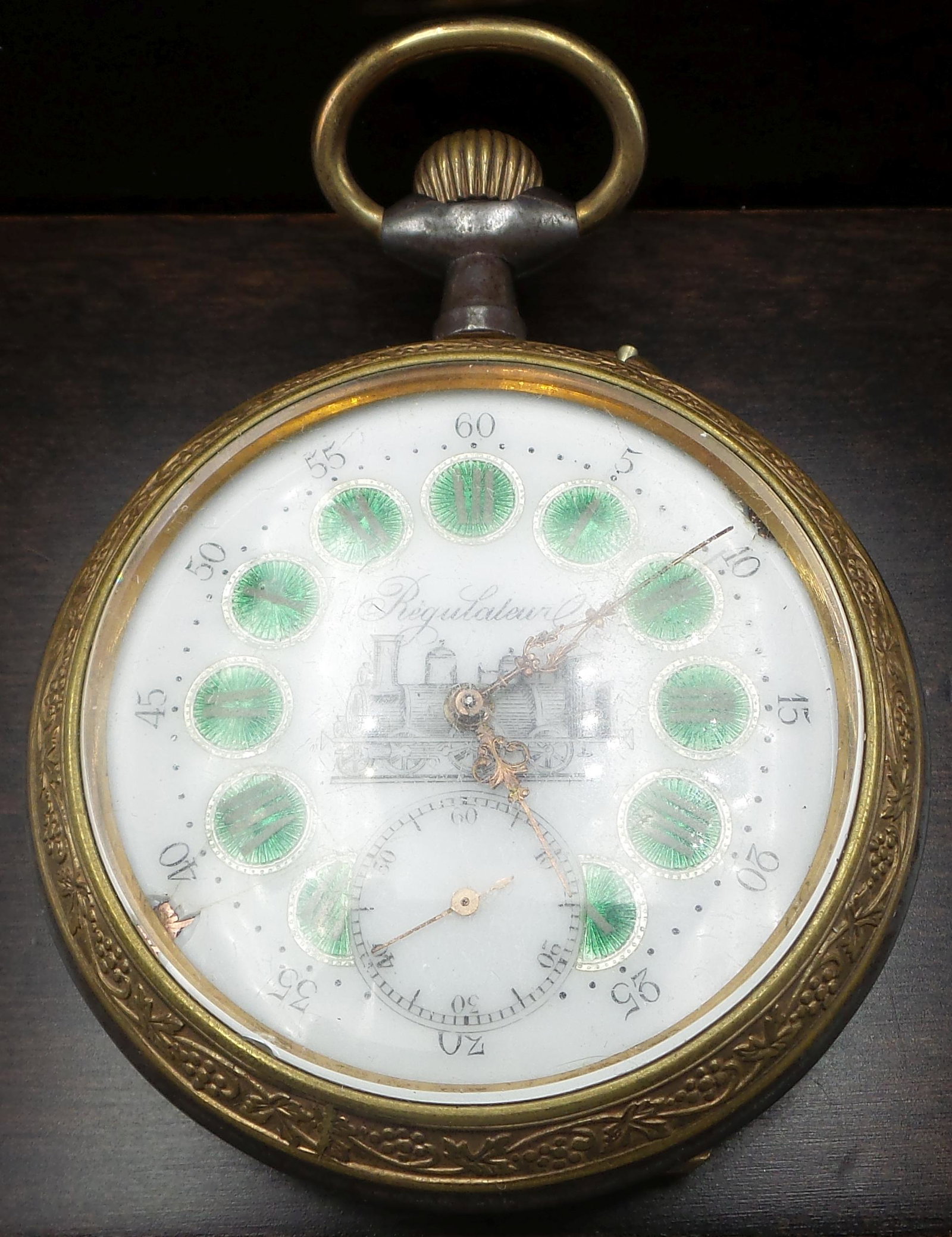 Large Vintage Train Conductor Metal & Enamel Watch (1 of 9)