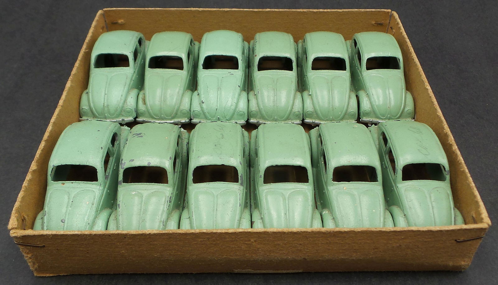 Rare 1930s MARKLIN Set of 12 Green PICO 9 Beetle Diecast Toy Cars in Factory Box (1 of 13)