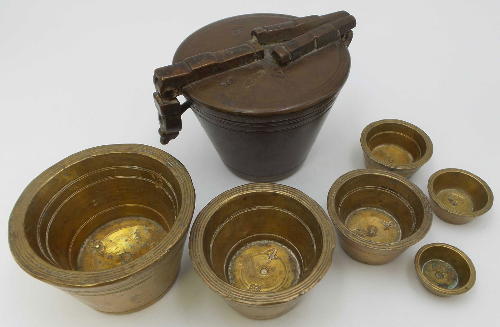 Antique 19th Century European Nested Brass Cup Weight Set (1 of 9)