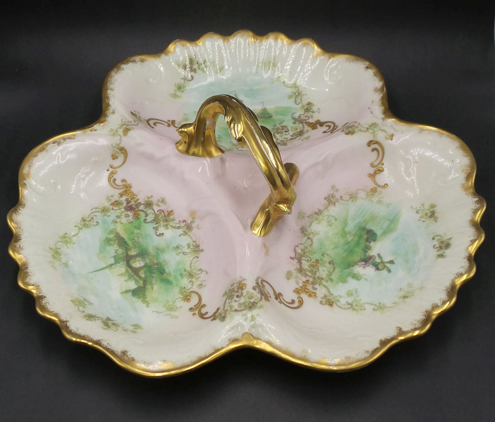 Antique 1900s B. MOEM Limoges Hand Painted Landscape Tray: Measures approx. 12" in diameter x 3" high. Very good antique condition with no chips, cracks, or repairs. Minor loss to paint according to age.