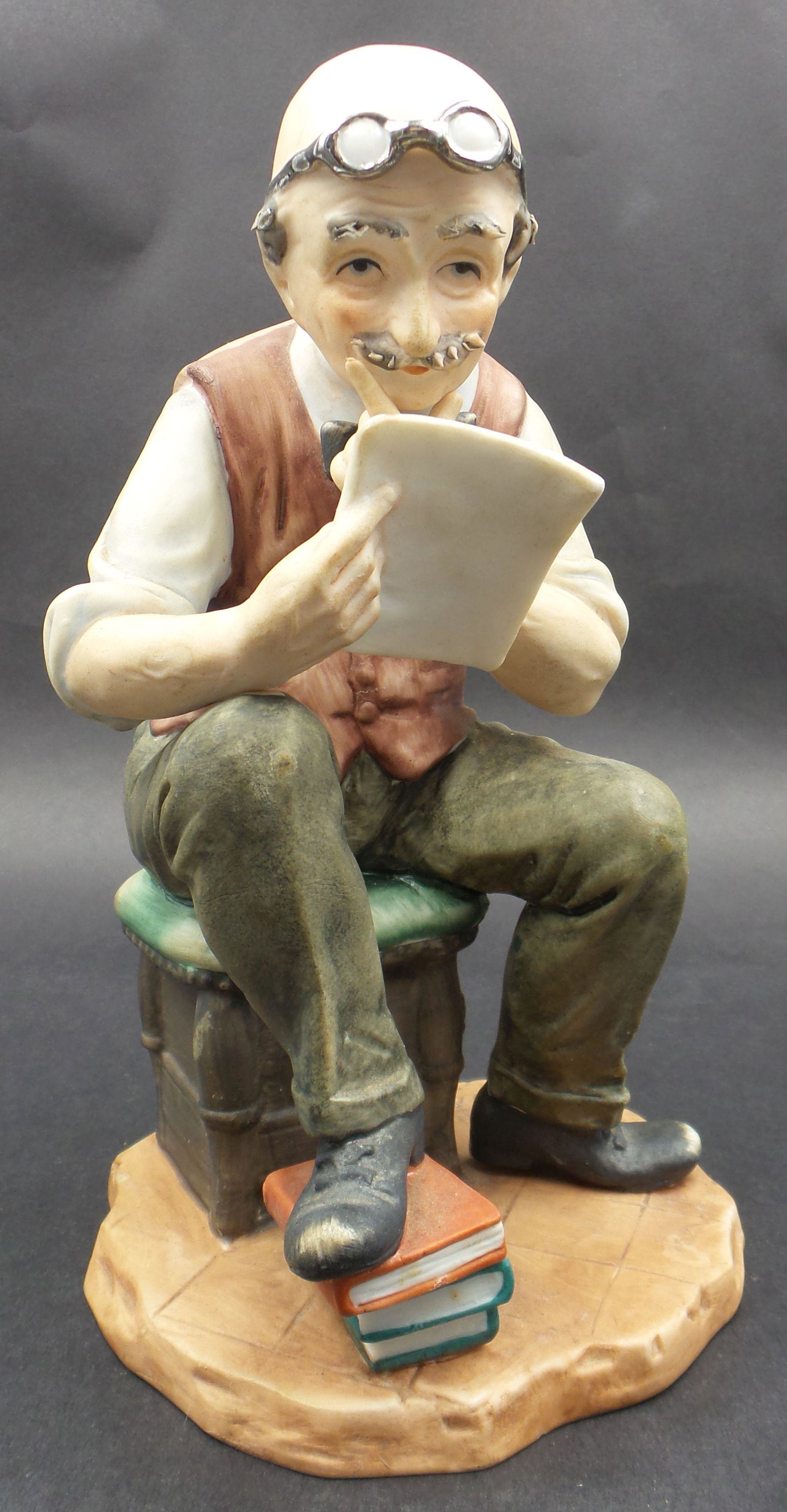Vintage PUCCI Italy Capodimonte Figurine "Tax Return": Very good vintage condition with no chips, cracks, or repairs. Measures approx. 7 1/2" high x 4" long x 4" wide.