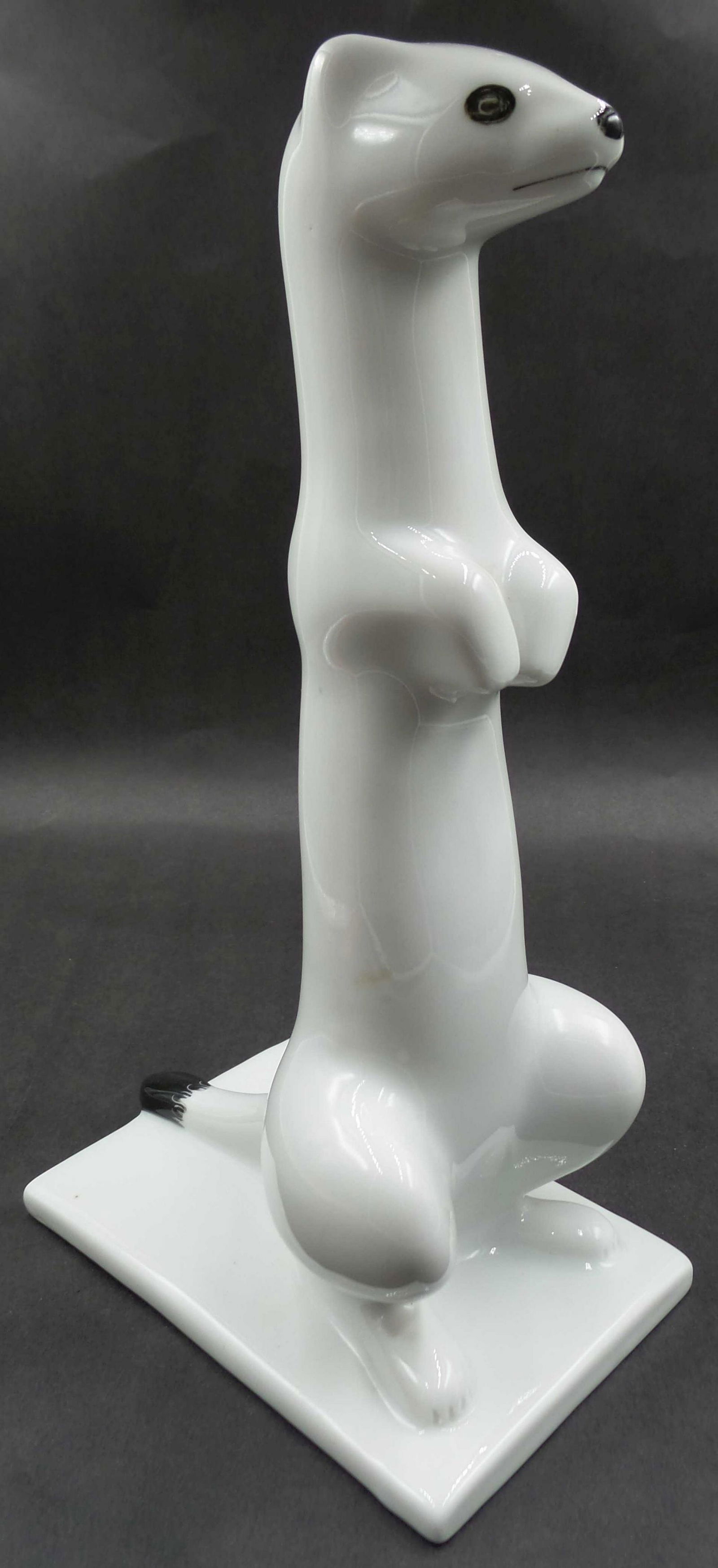 Very Rare PORSGRUND Norway Porcelain Figurine of a Mink: Rare and super decorative piece in very good vintage condition, no chips, cracksm or repairs. Measures approx. 10" high x 5 1/4" deep x 3 1/2" wide (base).