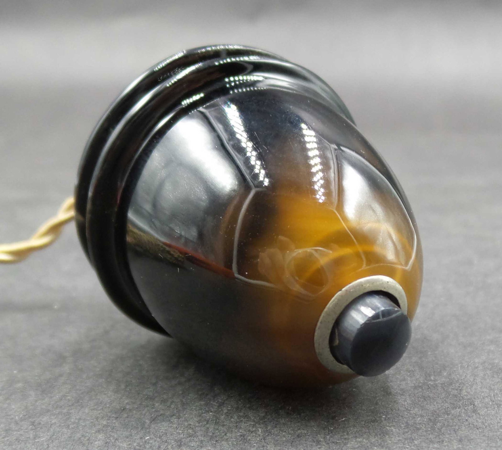 Antique ca. 1900 Servant Push Bell Ringer Carved from Tiger's Eye Gemstone: Great piece in very good antique condition, no chips, cracks, or repairs. The piece measures approx. 2 1/4" long x 1 1/2" in diameter. Incredible piece!
