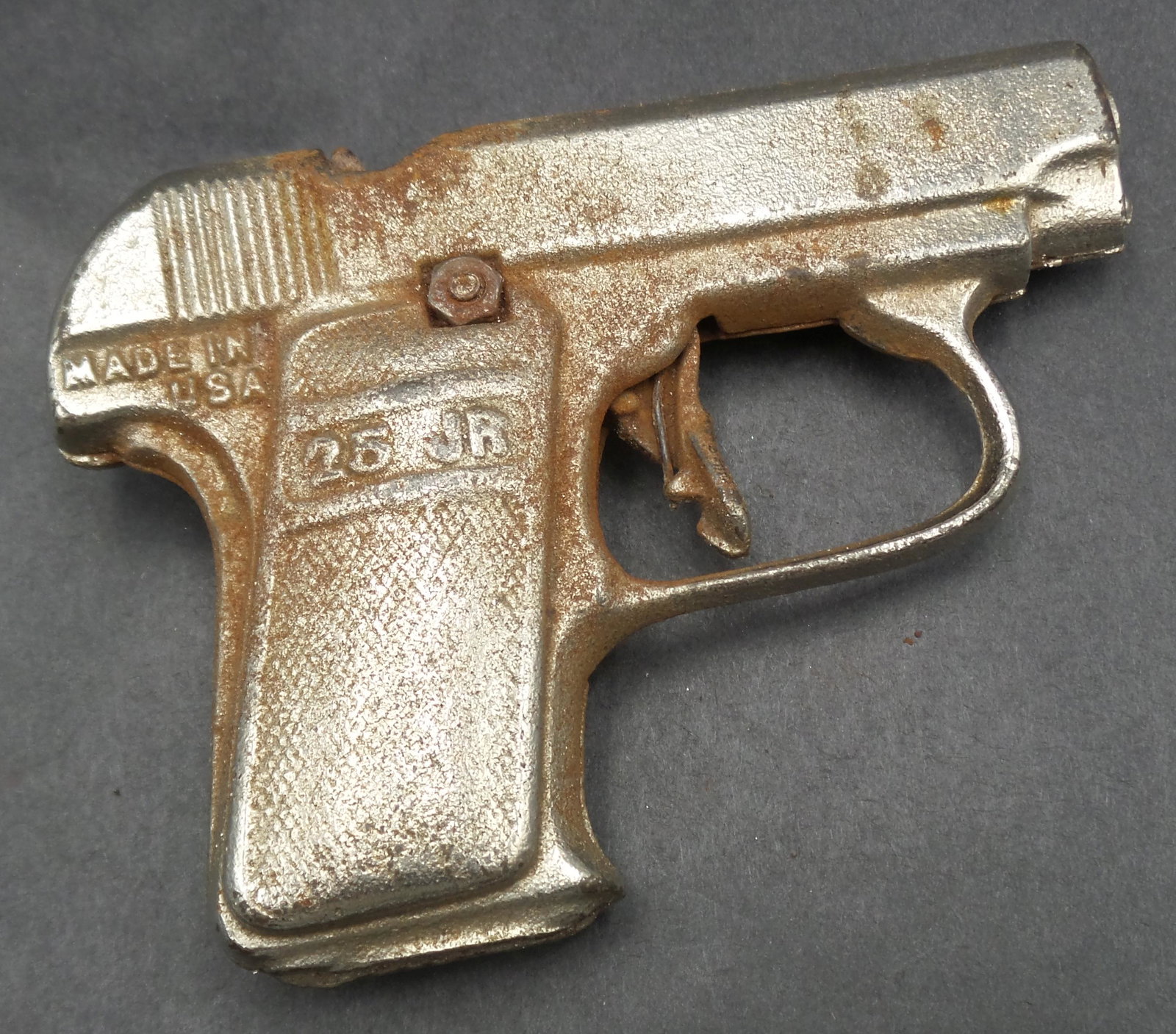 Antique 1930s STEVENS 25 JR Cap Gun Toy: Good condition with wear and some surface corrosion according to age. Measures approx. 4" long.