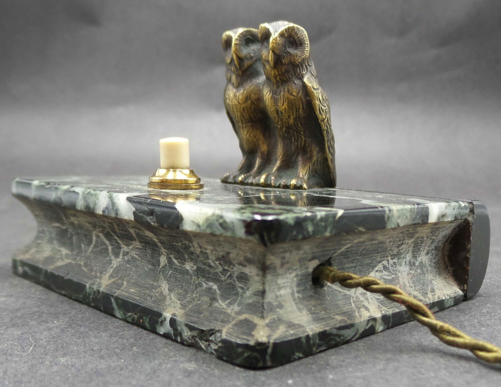 Antique ca. 1900 Servant Table Ringer Bronze Owls on Marble Book (1 of 14)