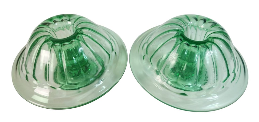 Pair of Vintage 1930s Art Deco Vaseline Uranium Glass & Silver Overlay Waterfall Candle Holders (1 of 6)