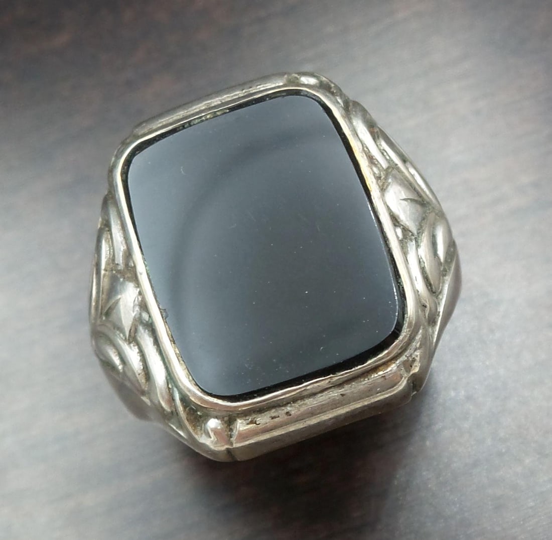 Vintage Art Deco European 835 Silver & Black Onyx Ring (1 of 4)