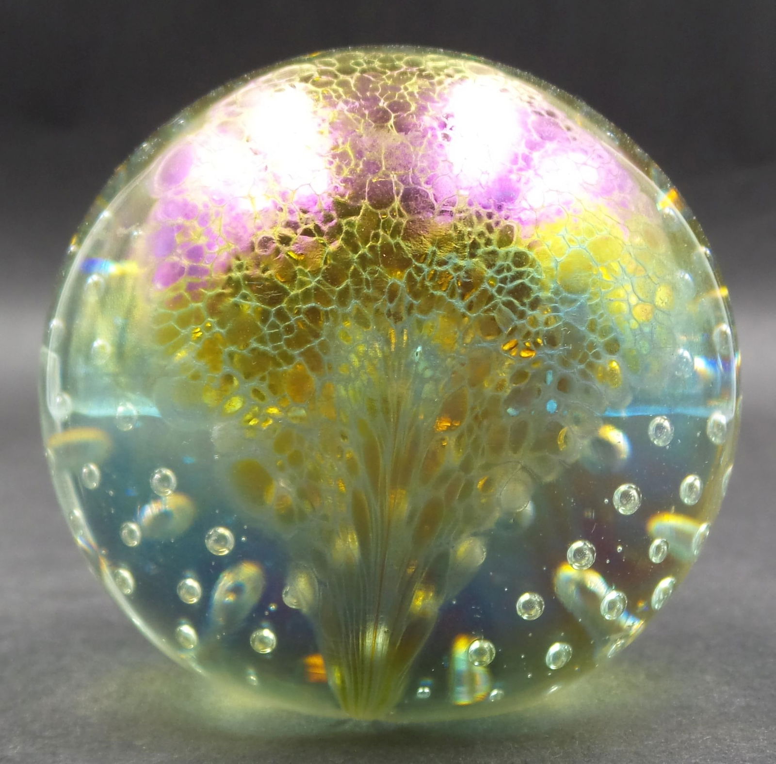 Vintage GLASS EYE STUDIO Signed Iridescent Art Glass Paperweight (1 of 8)