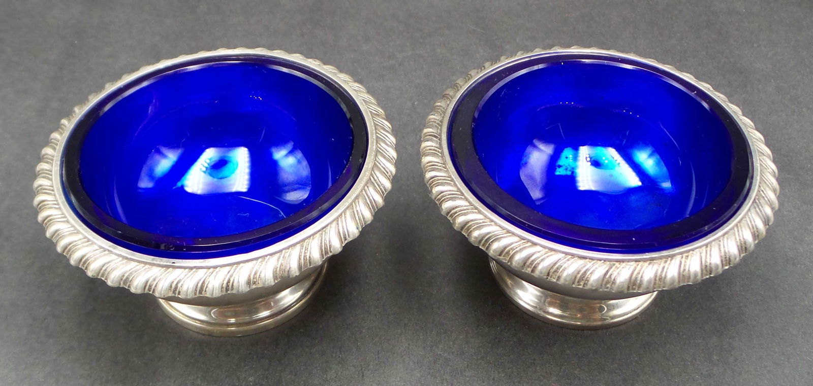 Pair of Antique GORHAM Sterling Silver & Cobalt Glass Salt Cellars (1 of 12)