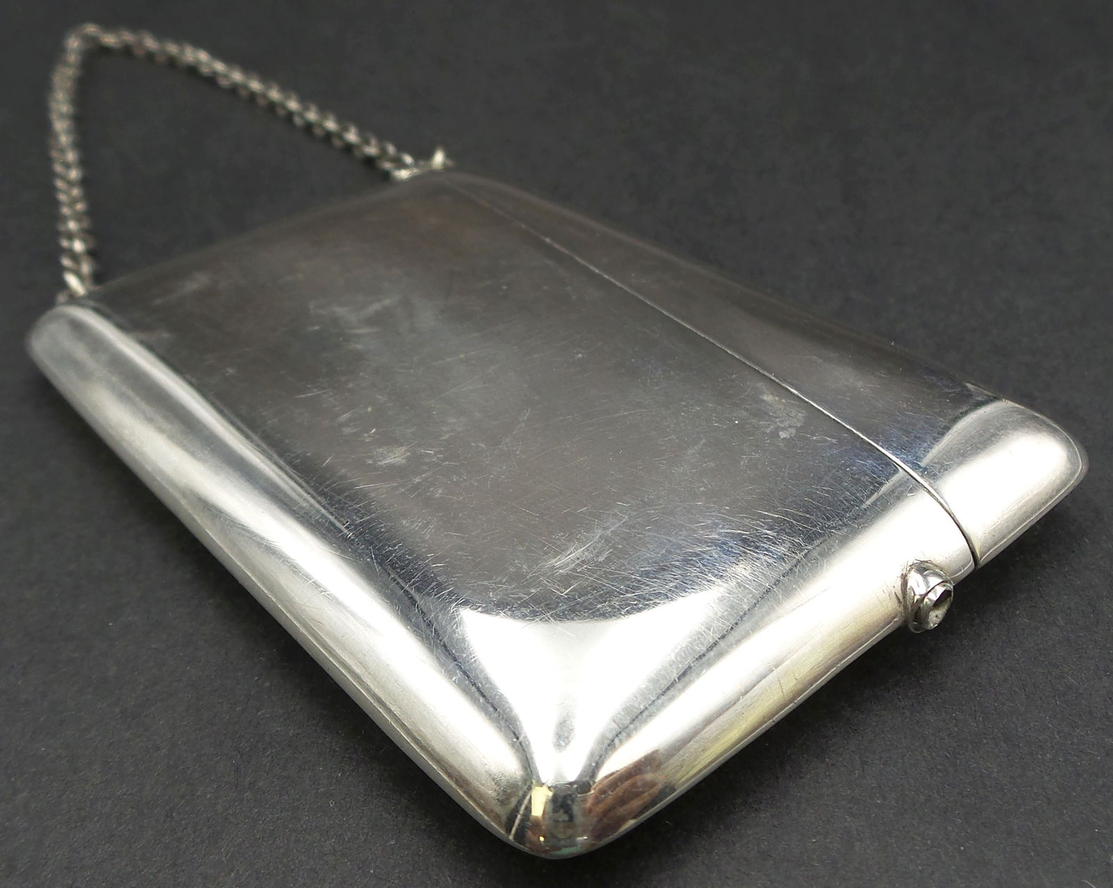 Antique 1900s European Sterling Silver Calling Card Case /w Chain (1 of 6)