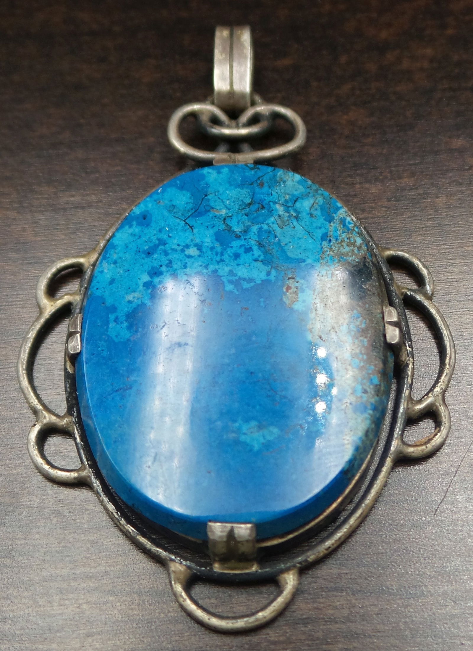 Vintage Mid-Century European 800 Silver & Blue Chrysocolla Pendant (1 of 9)