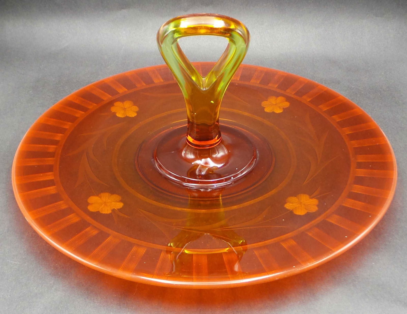 Vintage TIFFIN Amberina Orange Center Handled Serving or Pastry Tray (1 of 9)