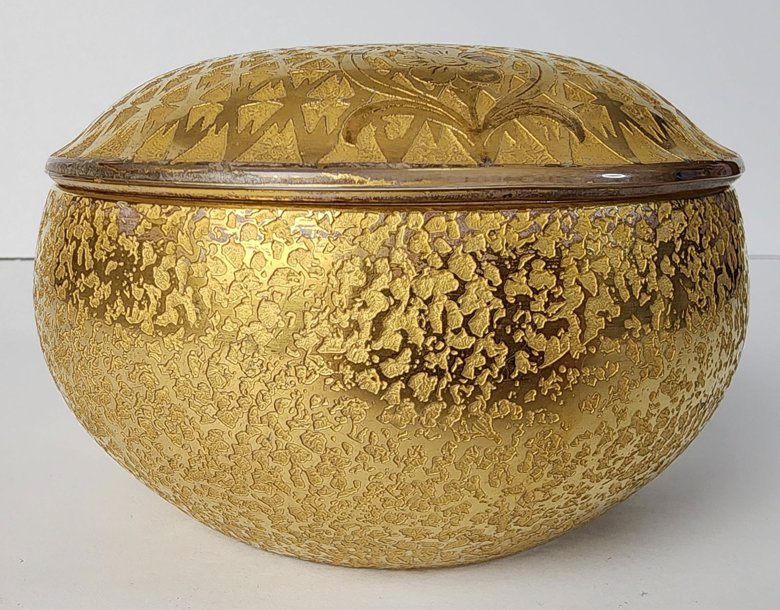 Fine DeVilbiss Art Deco Hair Receiver Dresser Jar /w Gold Enamel Sponge Acid Finish (1 of 8)