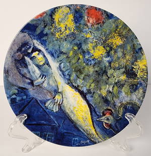 Vintage 1972 GEORG JENSEN Marc Chagall "The Lovers" Ltd. Edition Porcelain Plate: Beautiful handpainted vintage piece. Very good vintage condition; no chips, cracks, or repairs. Measures approx. 8" in diameter. Signed on the bottom.