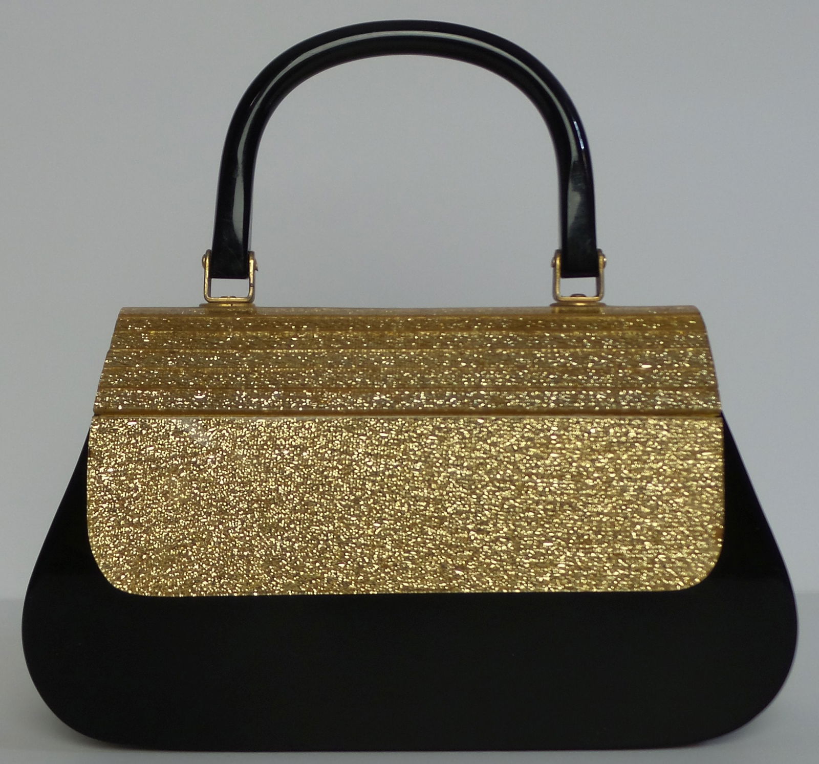 Stylish Vintage Mid-Century Black & Gold Lucite Purse (1 of 6)
