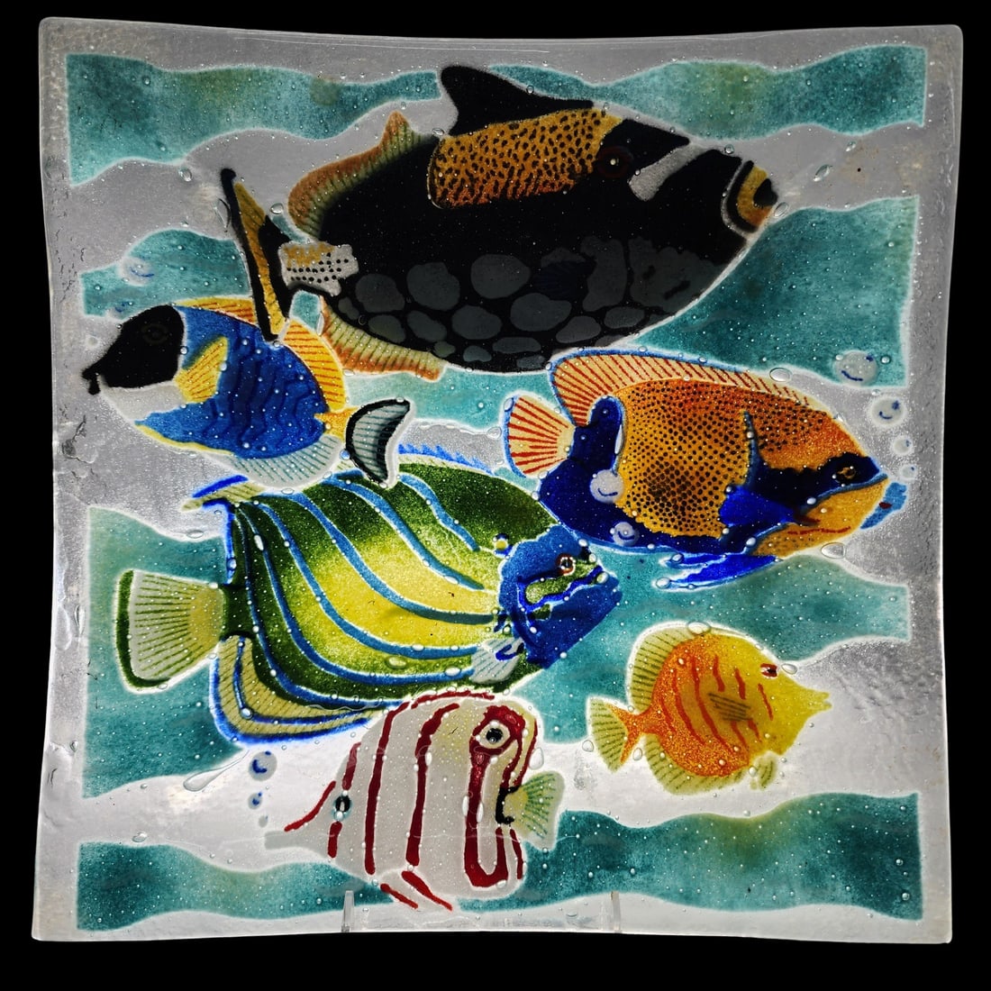 Decorative Vintage Fish / Coral Reef Themed Art Glass Plate (1 of 1)