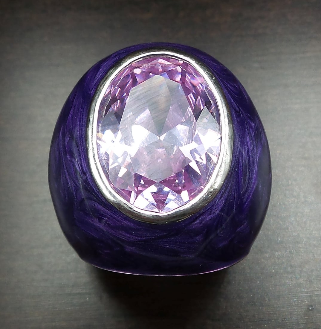 Vintage Purple Enamel & Rhinestone Costume Jewelry Ring (1 of 8)