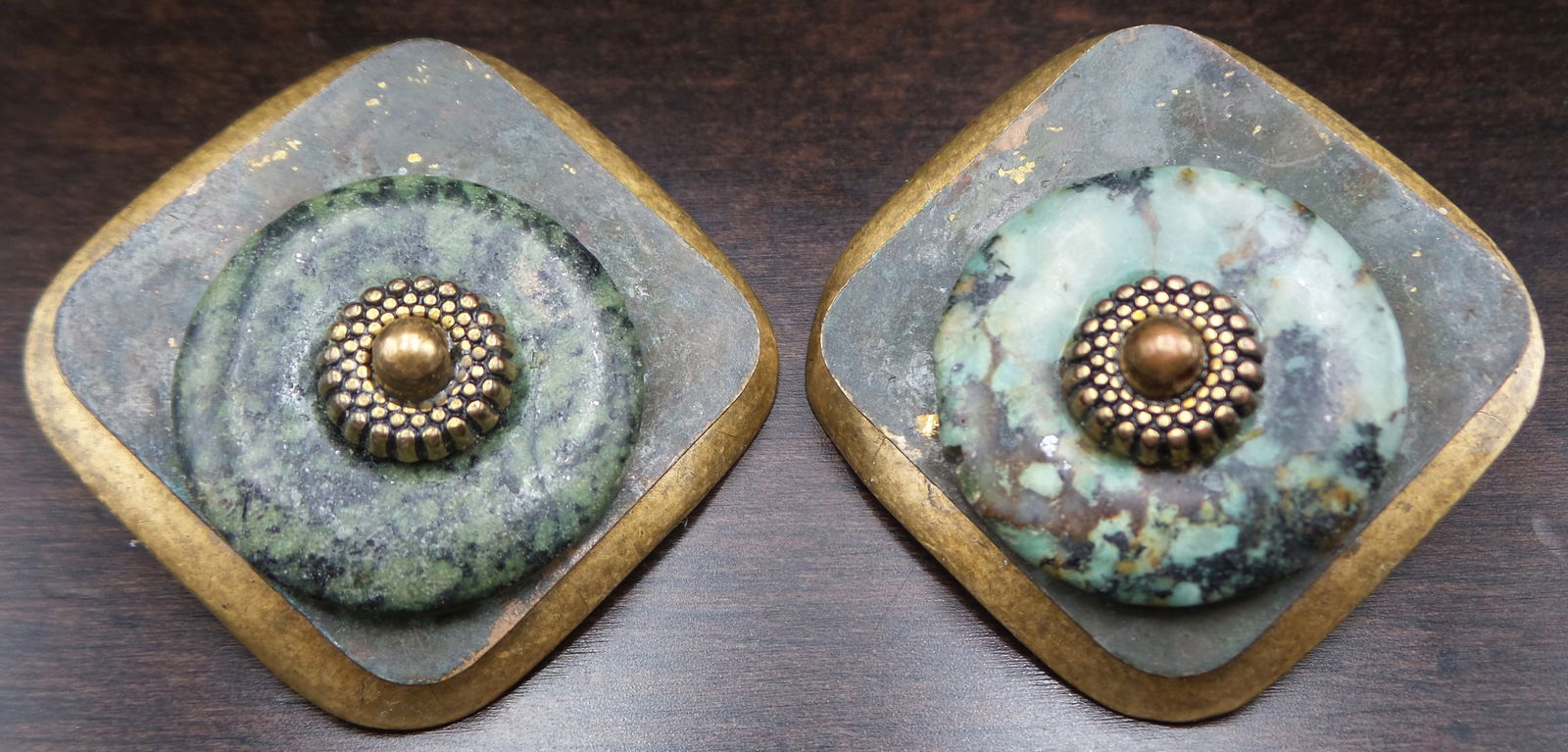 Large Vintage Mid-Century Mixed Metal & Natural Gemstone Costume Jewelry Earrings (1 of 5)