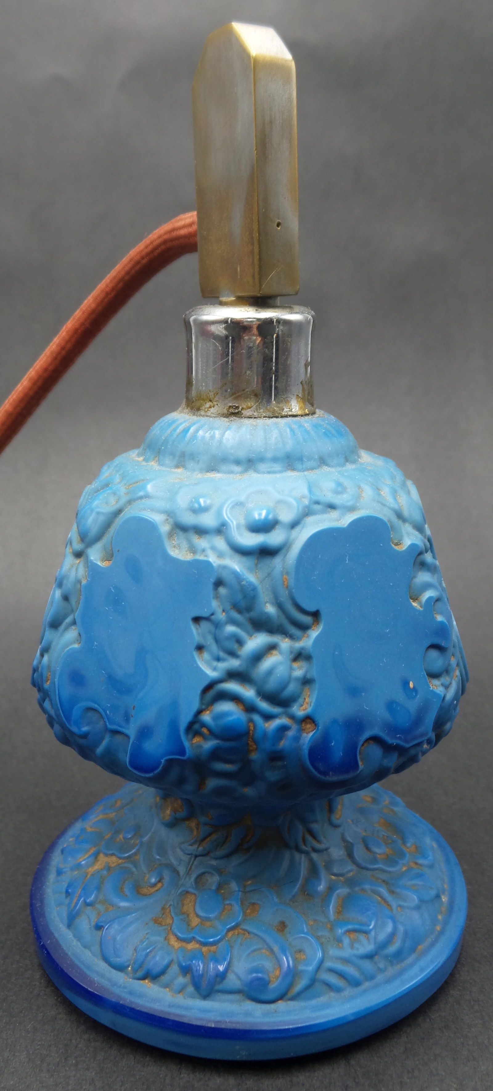 Rare Vintage European Blue Opaline Glass Perfume Atomizer Bottle (1 of 10)