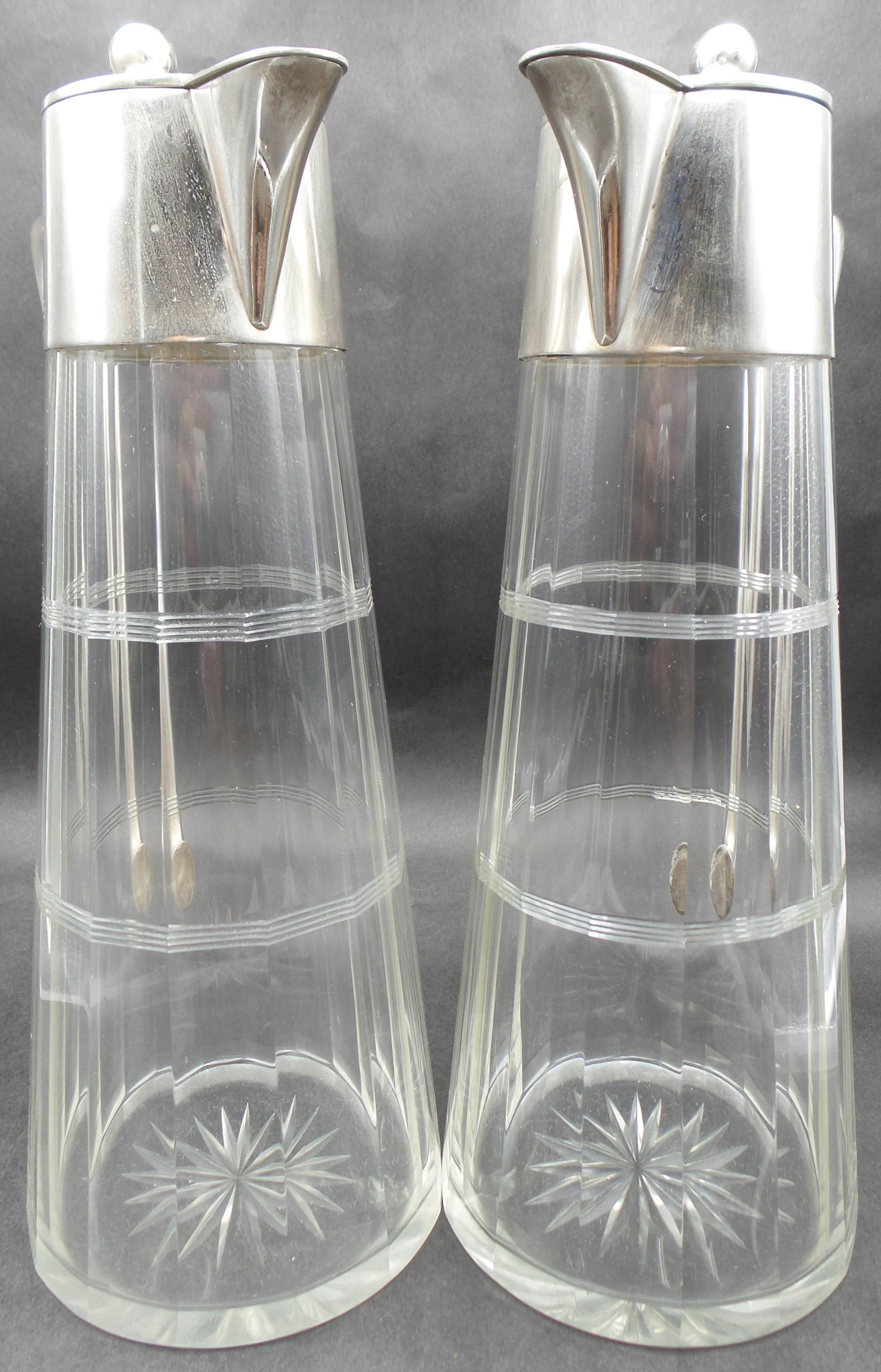 Pair of Art Nouveau FERDINAND VOGL STYLE Hand Cut Crystal Carafes with Sterling Silver Fittings (1 of 20)