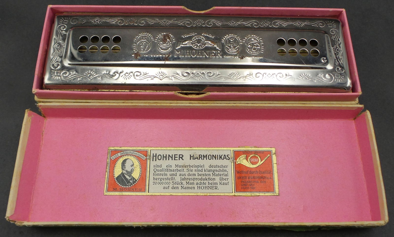 Vintage HOHNER Germany 54/64 Echo Harp Tremolo Harmonica - Key of C & G (1 of 6)