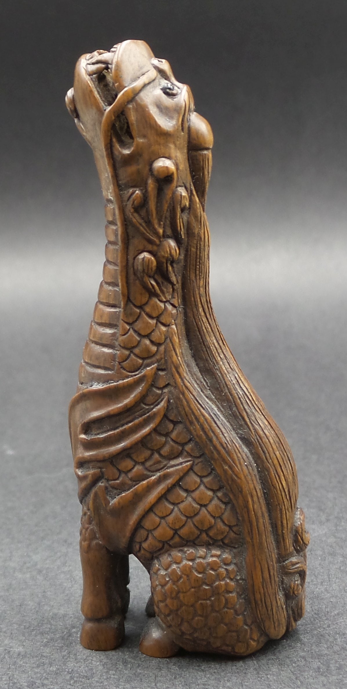 Antique ca. 1900 Hand Carved Wood Japanese Dog Netsuke - Signed (1 of 6)