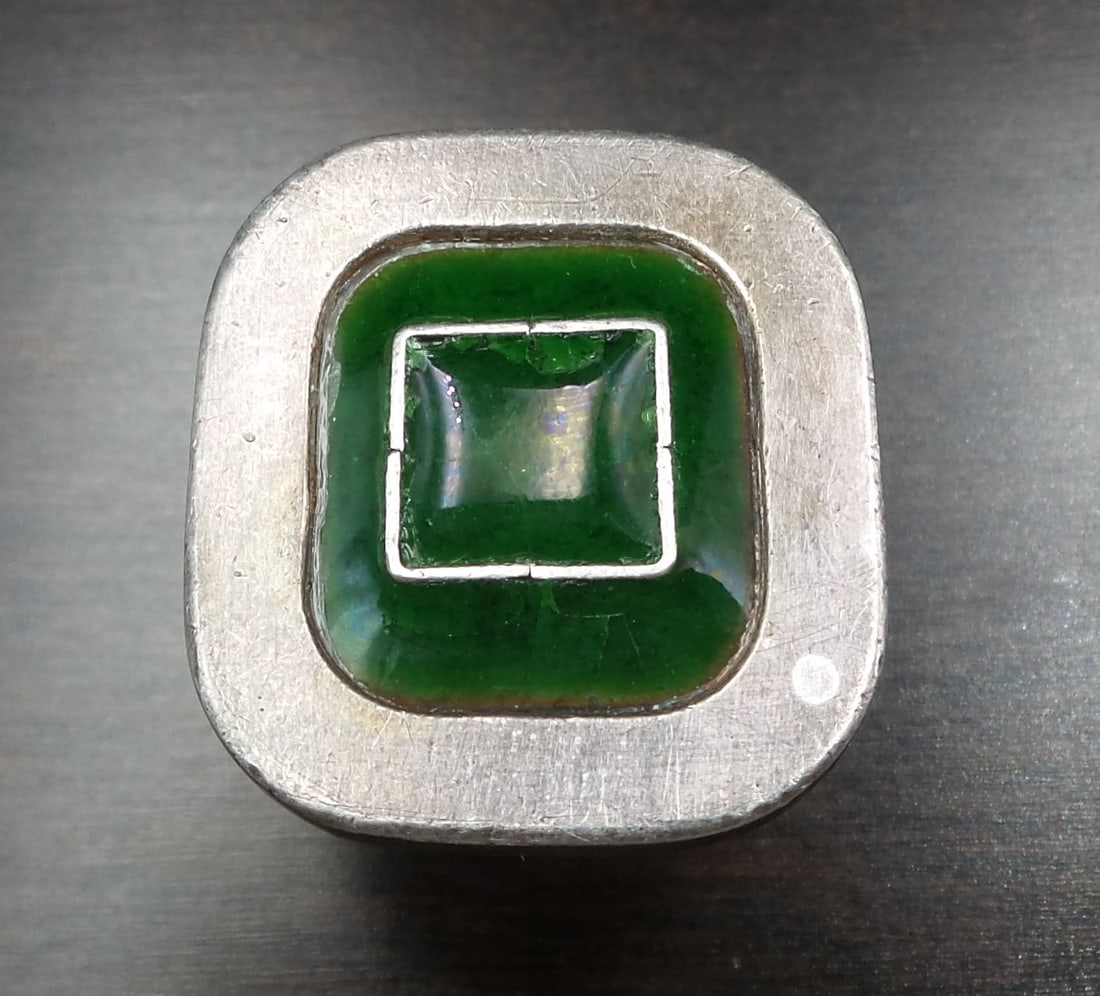 Vintage Bauhaus Style European 835 Silver & Green Enamel Ring (1 of 5)
