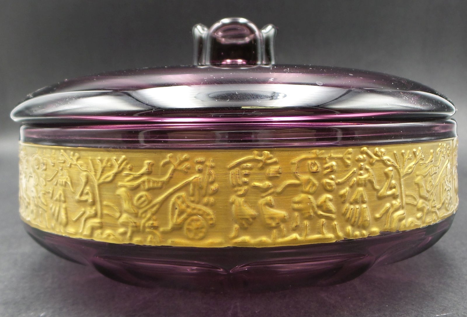 Walther & Sohne Art Deco Amethyst Lead Glass Powder Box, ca. 1935 (1 of 3)