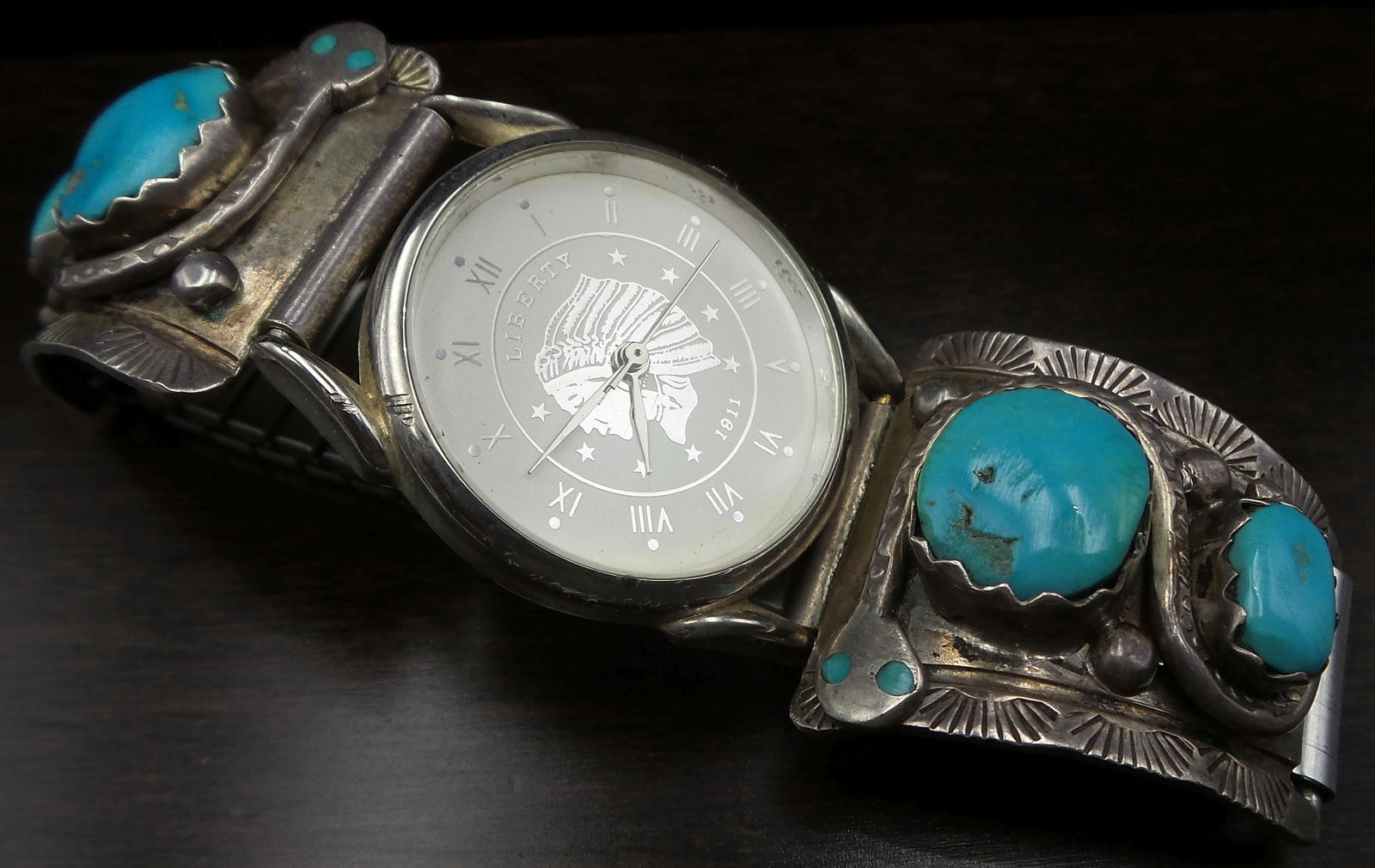 Vintage EFFIE CALAVAZA Zuni Native American Sterling Silver & Turquoise Watch Tips & Liberty 1811 (1 of 15)