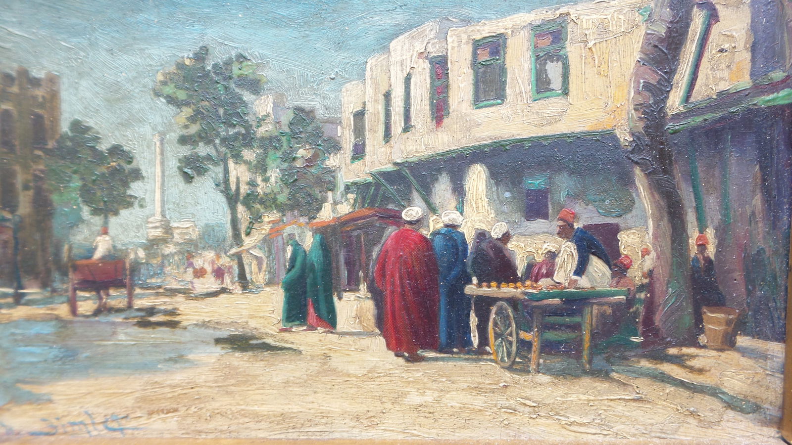 Antique 19th Century Oriental Cityscape Oil on Board Painting - Signed (1 of 5)