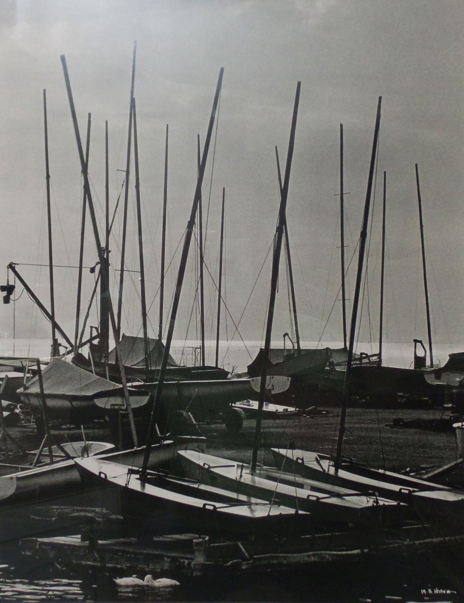 Vintage Framed B/W Photograph of Harboring Boats - Signed (1 of 4)