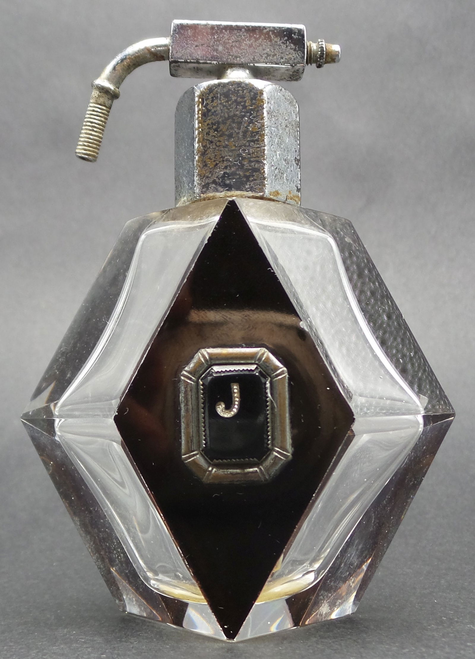Rare Antique European Art Deco Black Overlay Crystal Perfume Atomizer Bottle (1 of 10)