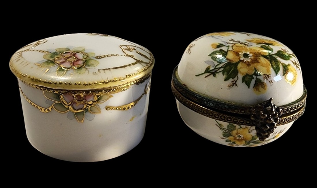 Lot of 2 Yellow Floral Porcelain Trinket Boxes (1 of 4)