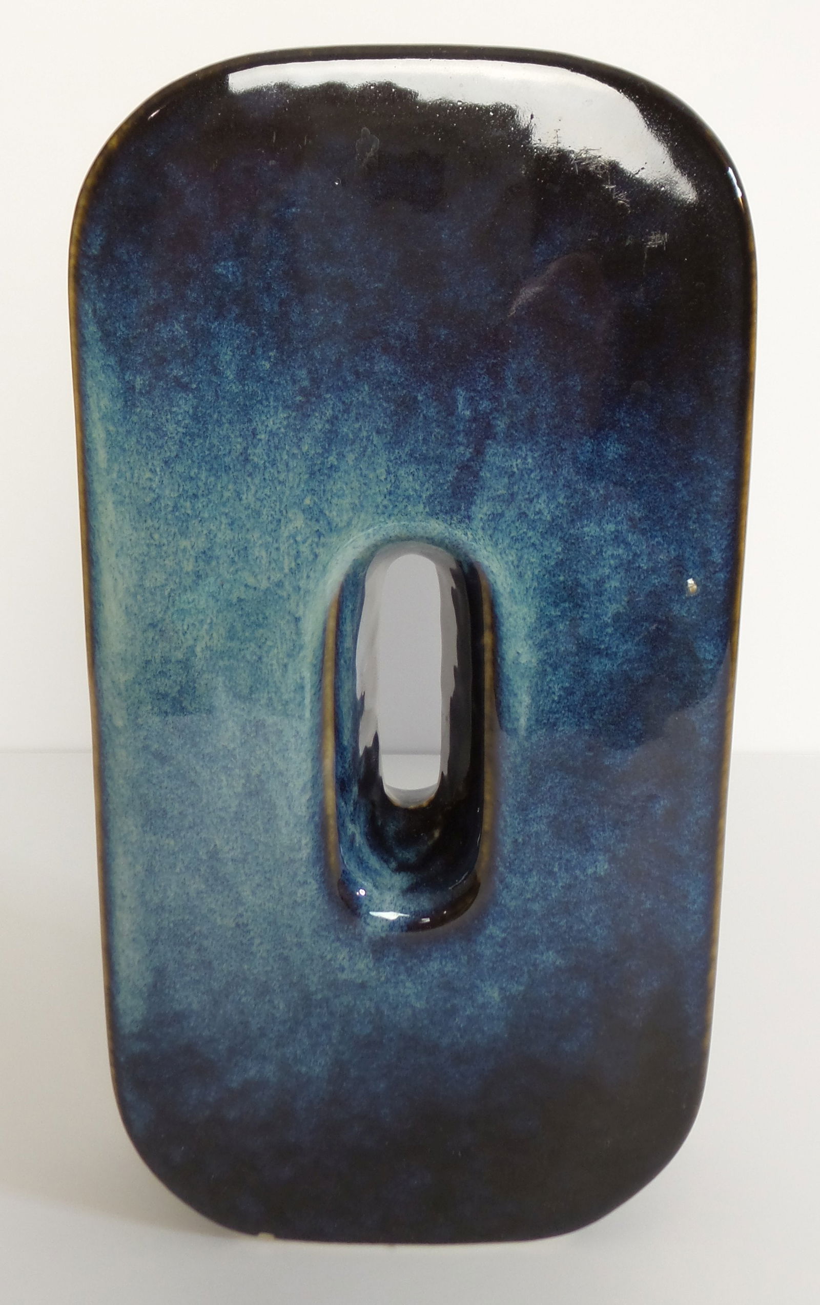Vintage Mid-Century Blue Drip Glaze Doughnut Hole Studio Pottery Vase (1 of 10)